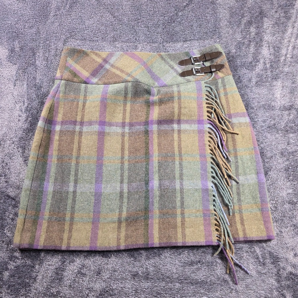 Ralph Lauren Plaid Fringe Tweed Narjiss Blanket Mini Skirt Size 10 Fall/Spring